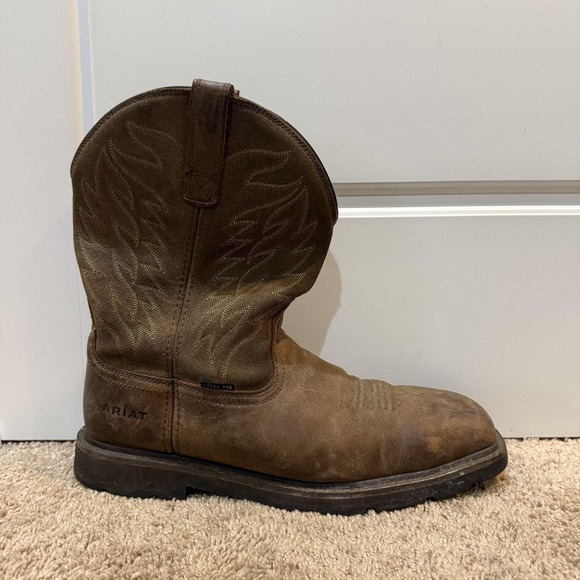 Ariat Work Boots Mens Size 13EE Brown Leather Steel Toe Square Pull On Western